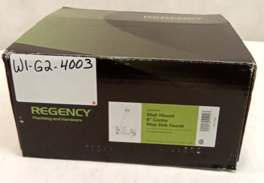 Regency 600FMS86 Wall-Mount 8" Center Mop Sink Faucet 6-1/2" Nozzle w/ Pail Hook