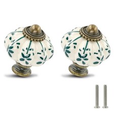 Ivory Green Pumpkin Knobs 12 Pack Ceramic Cabinet Knobs Vintage Drawer Pull...