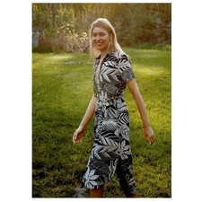 Farm Rio Anthropologie Adonidia Shirtdress Midi Black White Tropical Foliage XS