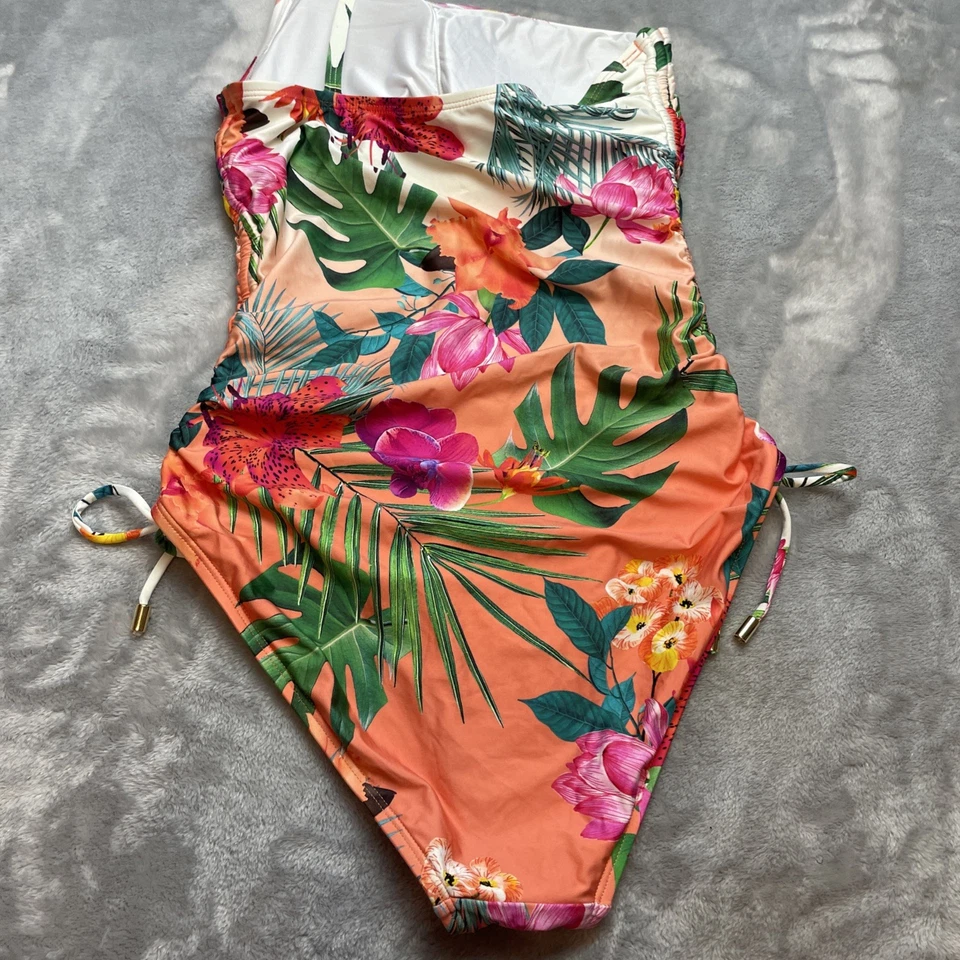 La Blanca One Shoulder One Piece Swimsuit Womens 8 Tropical Floral Ruched Sides - image 2 of 4