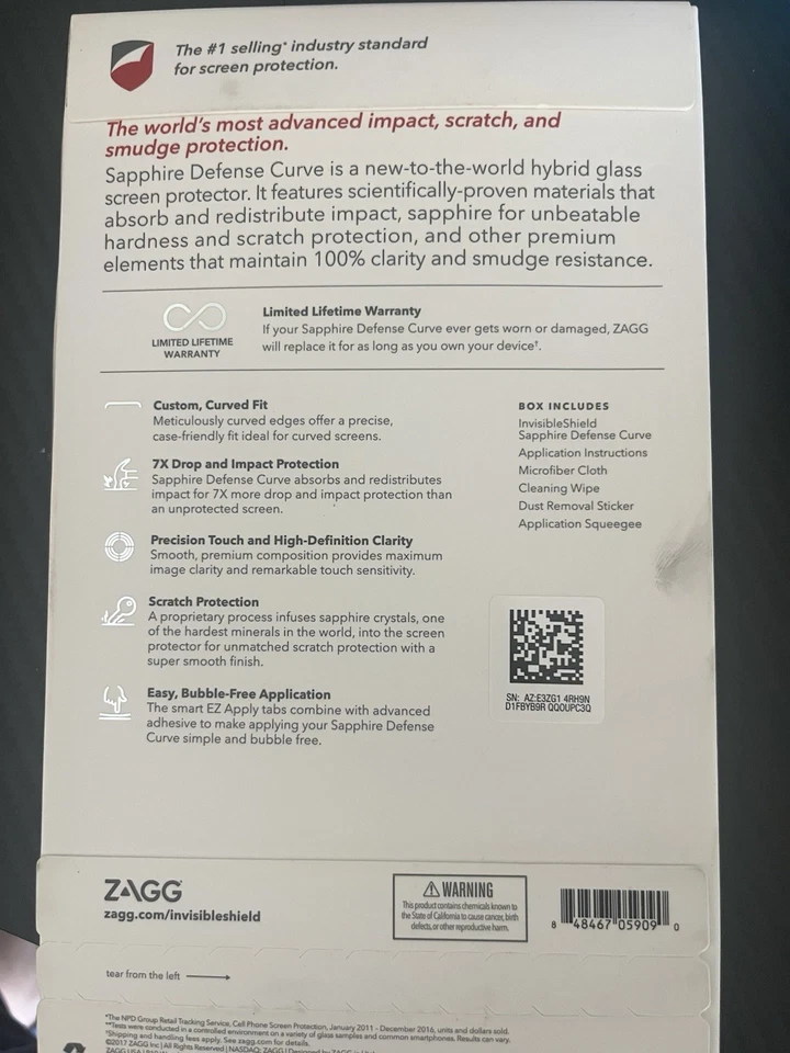 Protector de pantalla ZAGG Sapphire Defense Curve Samsung Galaxy S8+ Nuevo en caja (S8 Plus) Foto 2 de 2