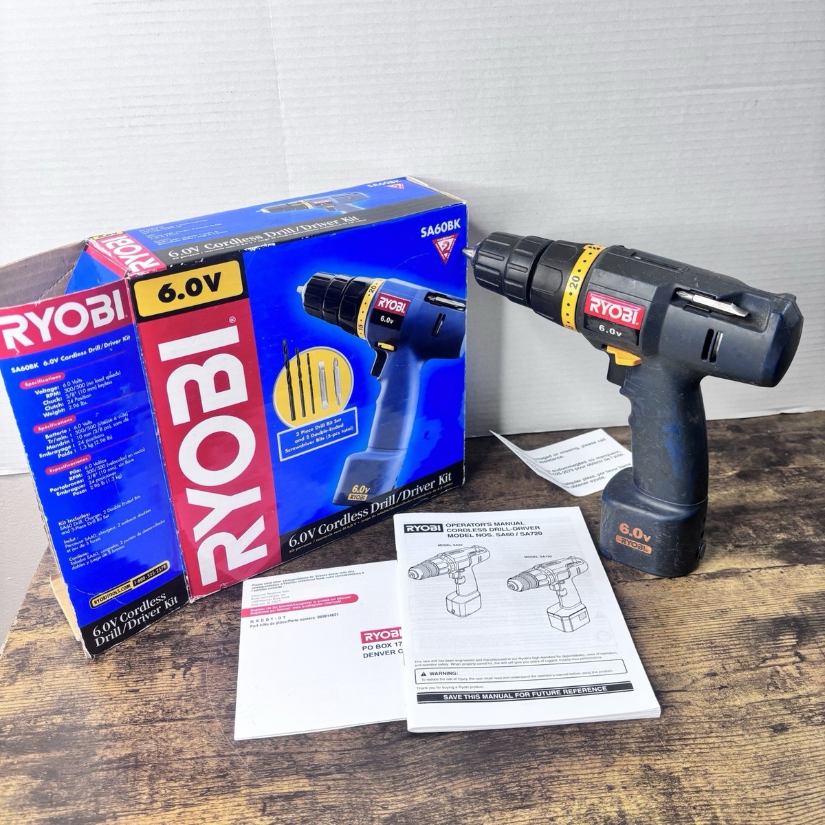 Ryobi SA60 6.0V Cordless Drill/Driver W Box - No Charger - Works