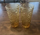 Vtg Pair of Anchor Hocking Lido Milano Honey Gold Glasses-Tumblers-
