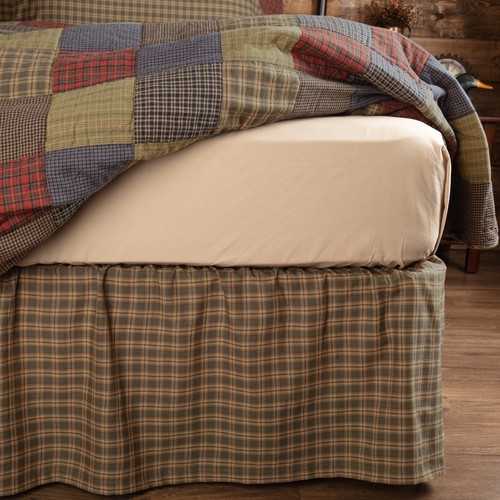 Rustic Queen Bed Skirt Green Gathered Cedar Ridge Plaid Bedroom Decor VHC Brands - Picture 2 of 6