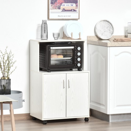 HOMCOM Mobile Cucina per Microonde con Ruote e Armadietto in Legno Bianco - Foto 2 di 10
