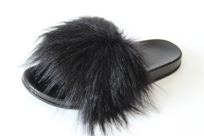 black fuzzy slippers