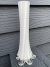 8” Vintage Murano Style Hand Blown Glass White Clear Swirl Swung Art Stem Vase