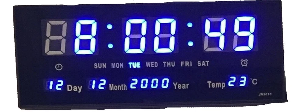 XL grosse LED digital Wanduhr mit Datum Temperatur Alarm Clock Blau 36 x 15 cm - Bild 1 von 1