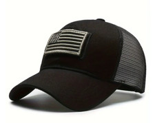 USA Flag Baseball Cap American Men Hat Detachable Patch Mesh Tactical Army Black