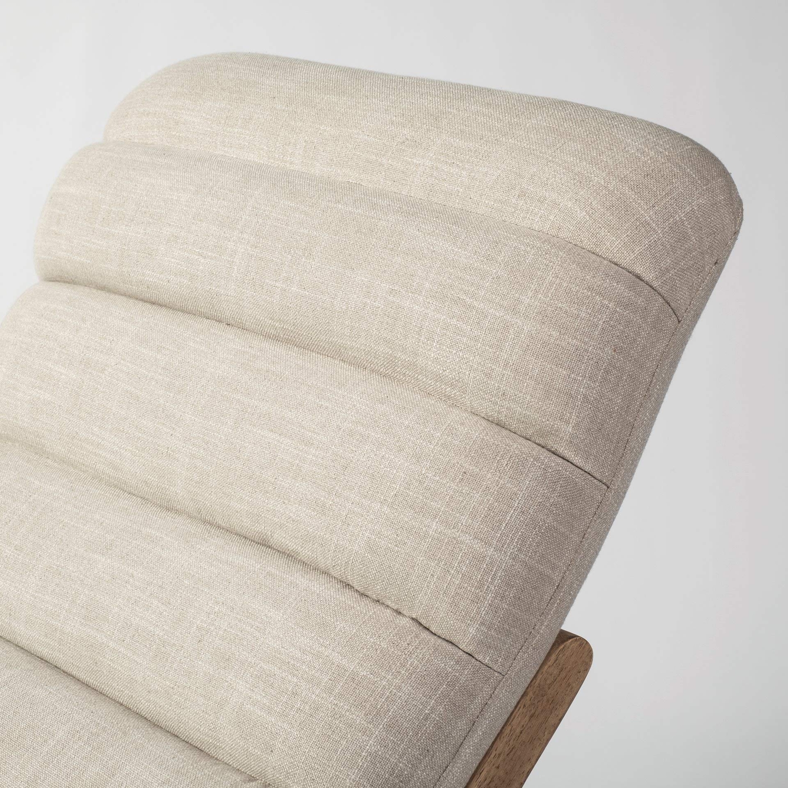 54 Cream And Wood Brown Fabric Tufted Lounge Chair