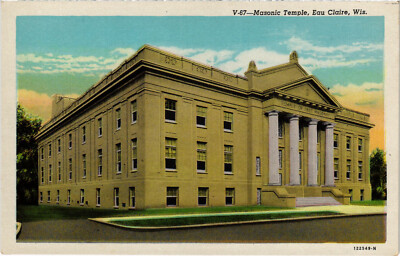 PC FREEMASONRY, MASONIC TEMPLE, EAU CLAIRE, WI, Vintage Postcard (b57078)