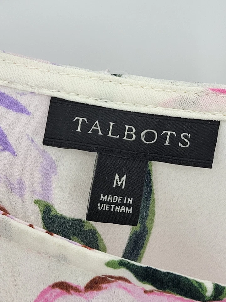 Blusa Talbots Top Mujer Mediana Rosa Púrpura Marfil Floral Romántica Boho Campesina Foto 3 de 4