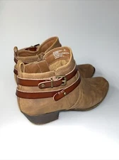 Madden Girl Baxxle Brown Faux Leather Side Zip Block Heel Ankle Boots Women’s 7M