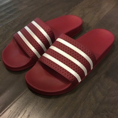 burgundy adidas slides