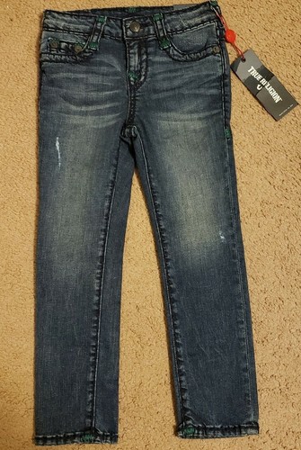 NWT True Religion Boys Geno Super T Jeans, Size 5 Black/forest green Stitching - Picture 3 of 5
