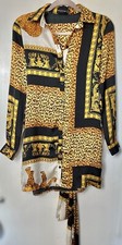 PRETTYLITTLETHING Leopard Grecian Print Silky Satin Shirt Dress Size UK 6
