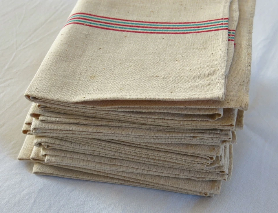 TORCHON ANCIEN, 12 beaux torchons anciens en métis, rouge, vert, ANCIEN & NEUF - Photo 2/4