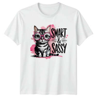 Smart & Sassy Cat T-Shirt - Lustige Kätzchen Brille Tee für Frauen