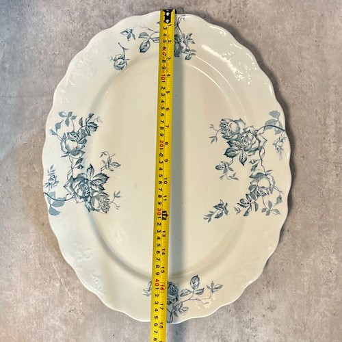 Antique Serving Plate Platter Blue Hancock Rosalind China 1916 WW1 XL 18" x 14" - Picture 6 of 18