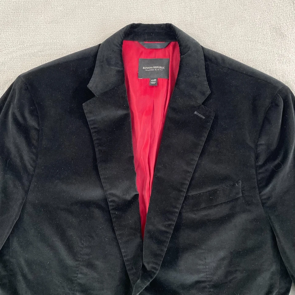 BANANA REPUBLIC Velvet Blazer Sports Coat Men 44R Black Tailored Slim Fit NWOT - Image 3 of 4