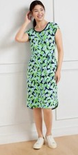 New TALBOTS Floral Fields Dress Open Back Green Blue White 50+ UPF Sun Sz L NWOT