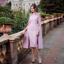 Elegant Pink Mother of the Bride Dresses O Neck Long Sleeves Wedding Party Gowns