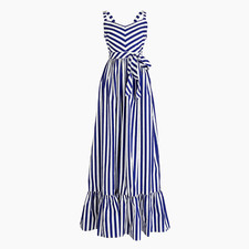 NWT J.Crew Striped Ruffle Maxi in White Deep Orchid Belted Cotton Tank Dress 0