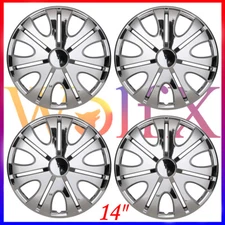 14" 4 Pack Chrome Wheel Rim Covers Trim Ring Snap On Hub Caps For Truck R14 Tire