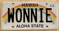 HAWAII GRAPHIC RAINBOW VANITY LICENSE  PLATE " WONNIE " WON JUAN WINNER LUCKY