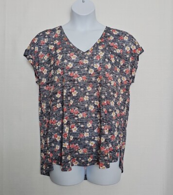 B Bobeau Collection Size XXL Women s Multi-Color Gray Stretch Cap Sleeve Blouse