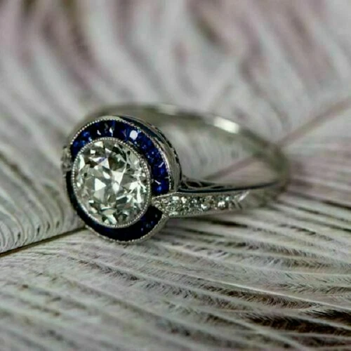 Vintage Style 2.0Ct Lab-Created Diamond Engagement Retro Women's 925 Silver Ring