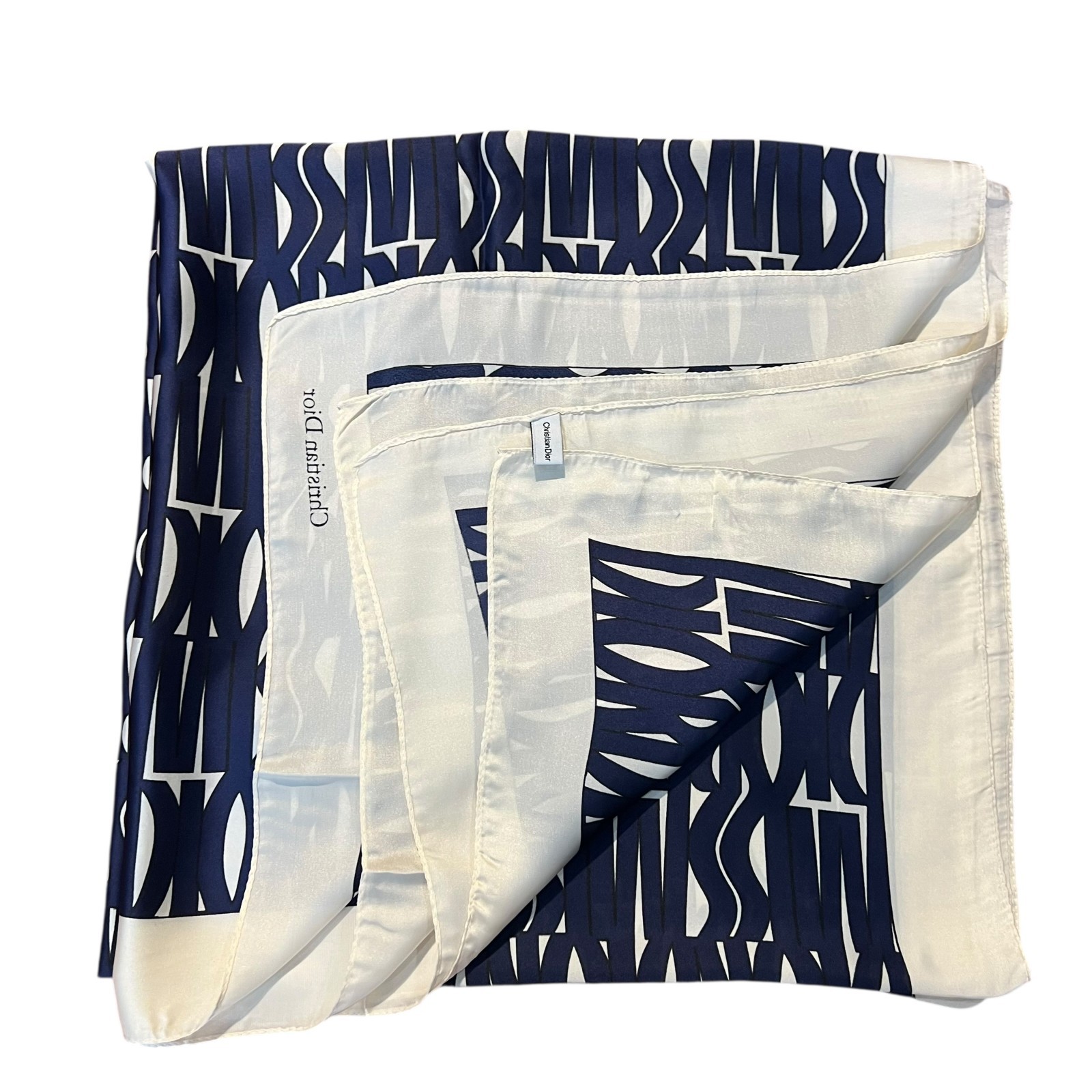 Christian Dior Trotter Monogram Silk Scarf Navy Blue White Made in Italy Authent thumbnail 13