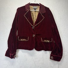 The Collective Works Of Berek 2 Jacket Women s XL Red Crushed Velvet Beaded VTG