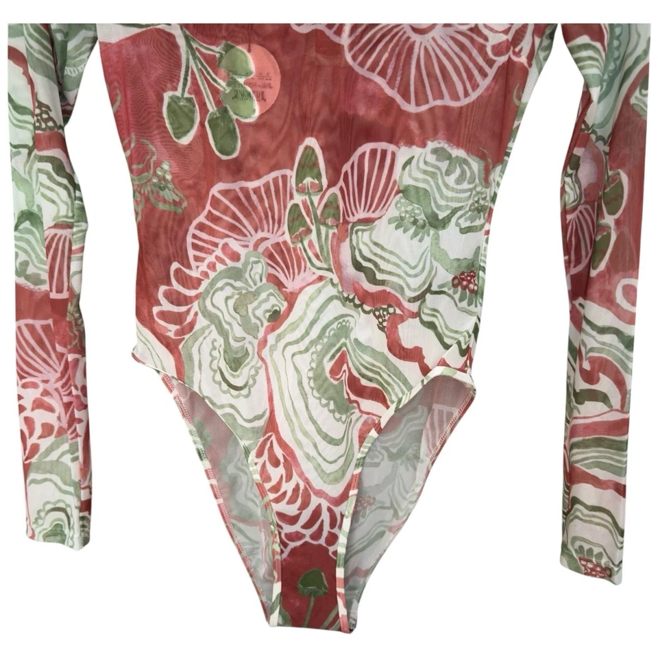 Andrea Iyamah Elle Abstract Mushroom Bodysuit Semi Sheer Mesh Leotard Size S - Image 4 of 4