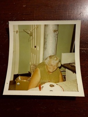 Drunk Smiling Grandma Glasses Vtg Snapshot Photo 1970s