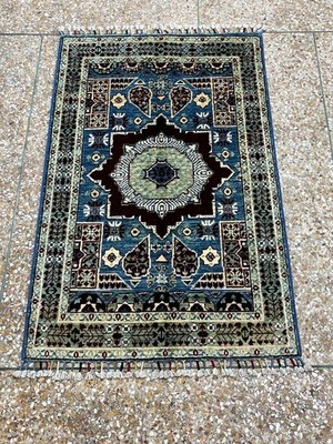 Authentic Hand-Knotted Afghan Wool Rug | ''Mam Lok'' Design (3.11' x 2.7')