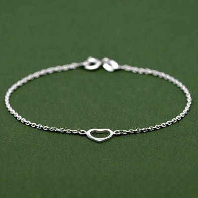 Genuine 925 Sterling Silver 6.5'', 7.5'' Open Heart Bracelet on Rolo Chain