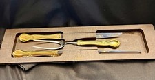 Carvel Hall VTG MCM 3 PC Gold Handle Silver Stainless Steel Blade Carving Set