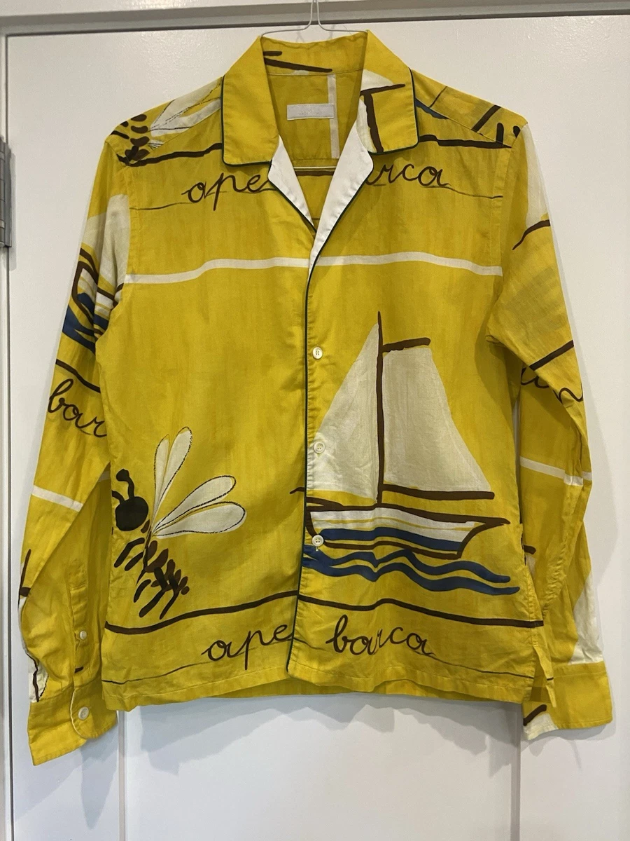 菜 プラダ イタリア製 ストレッチ 長袖 シャツ イエロー PRADA 菜様