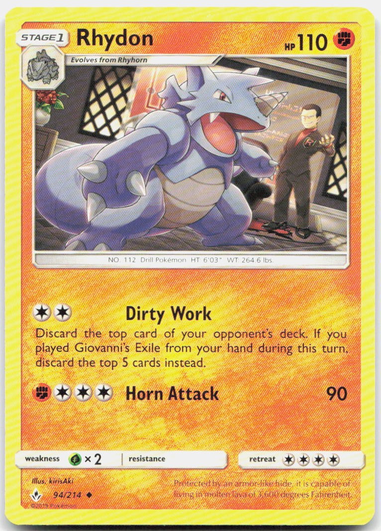 Rhydon 94/214 Uncommon Unbroken Bonds Pokemon NM/LP