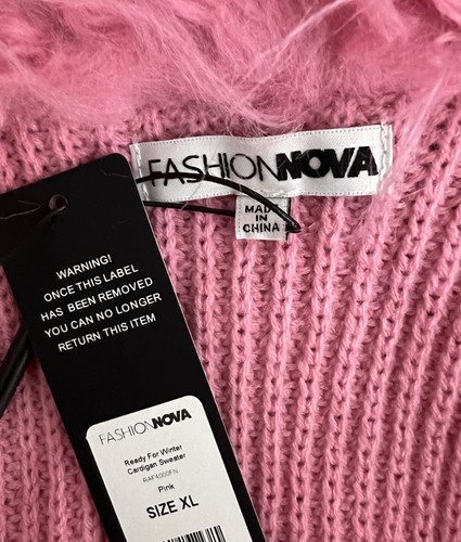FASHION NOVA WOMEN'S PINK FAUX FUR CARDIGAN SWEATER SIZE XL - Picture 5 of 5