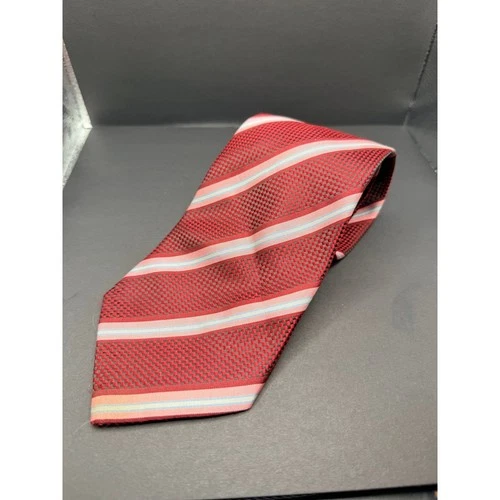 Gianni Versace Tie Mens OS Red Excellent Striped Silk Basketweave Italy - product listing photo