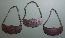 Kirk Stieff Historic Newport BRANDY, VODKA, & SHERRY Pewter Liquor Decanter Tags