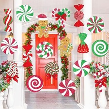 Candy Gingerbread Christmas Outdoor Decorations - 18Pcs Large Hanging Candy Cane
