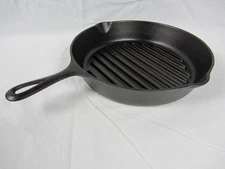 Lodge No. 9 Cast Iron Grill Pan Skillet 3 Notch Vintage Cleaned Re-seasoned