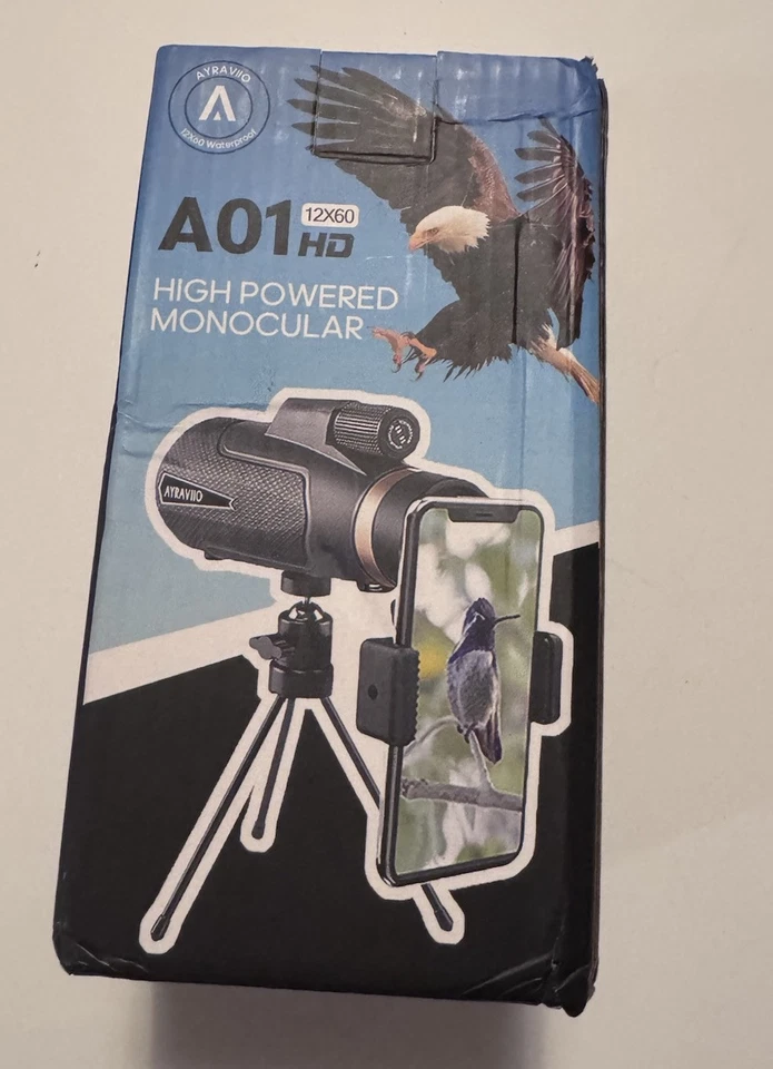 Ayraviio 12x60 Monocular Telescope High Powered with Smartphone Adapter & Case - Image 4 of 4