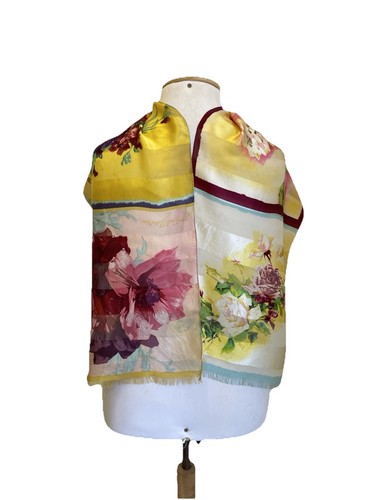 Y7# Jean Paul Gaultier Silk Scarf Floral Art Print Yellow Multicolor Designer #R