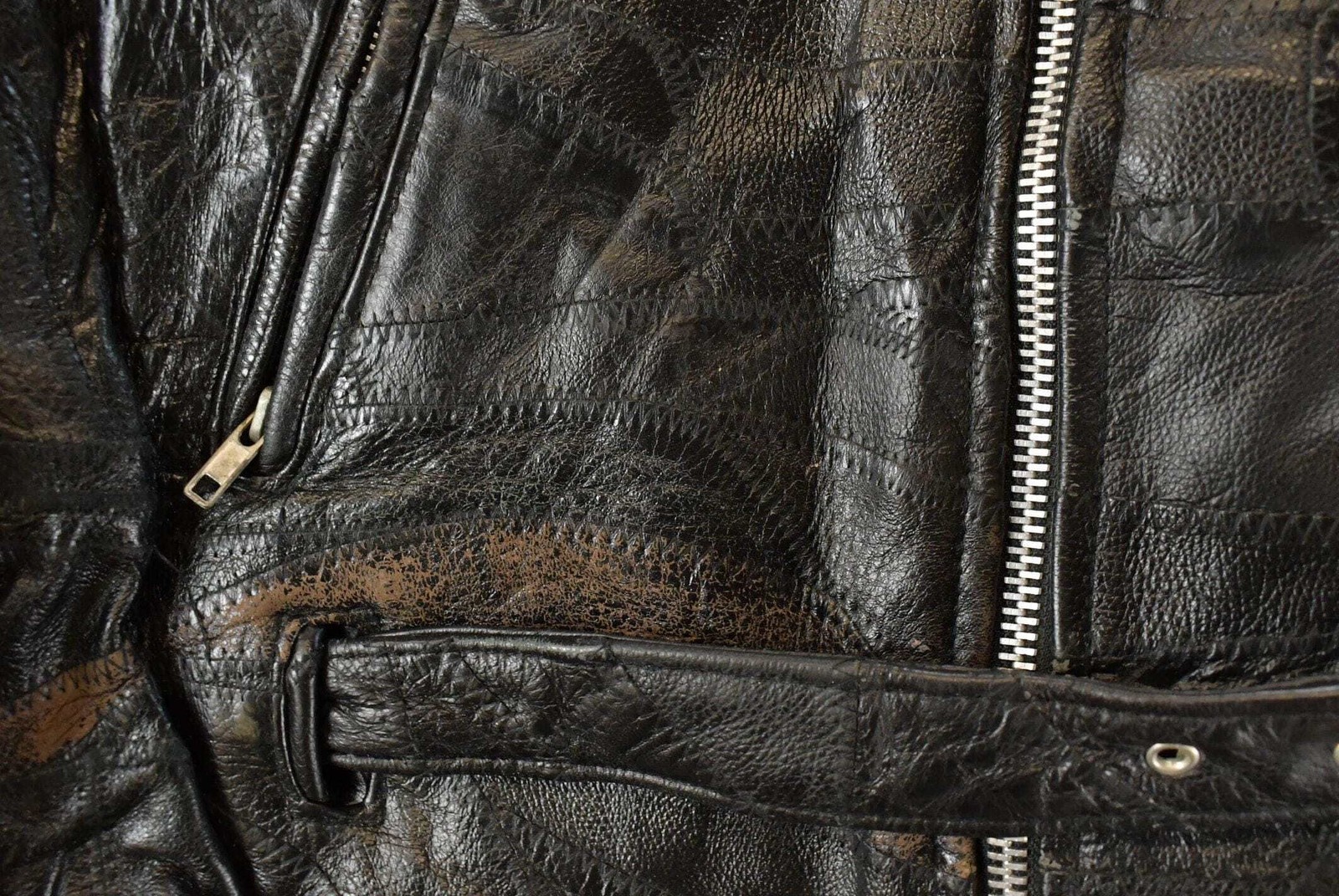 Vintage 1980s Diamond Plate Buffalo Leather Biker Motorcycle Jacket Men's 2XL image 6