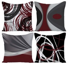 Set of 4 Throw Pillow Covers Modern Abstract 18" x 18" Pack of 4 Wine Red