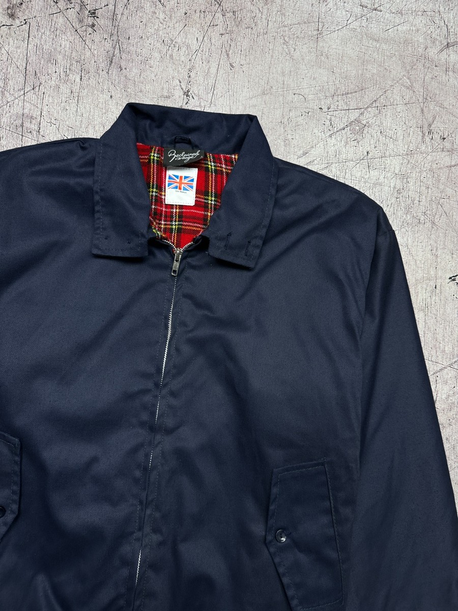 England Vintage Mens Plaid Lined Collared Harrington Jacket Size M